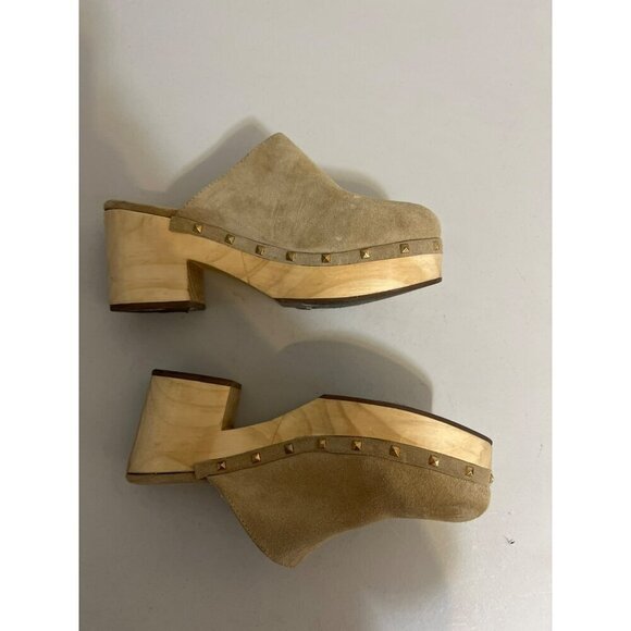Steve Madden Brooklyn Beige Leather Suede Gold Studded Clog 9M - Picture 8 of 9